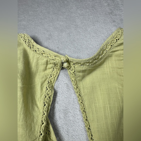 By Anthropologie Ruffled Boho Lace Sagebrush Green 100% Cotton Boho Mini Dress M - Picture 14 of 17